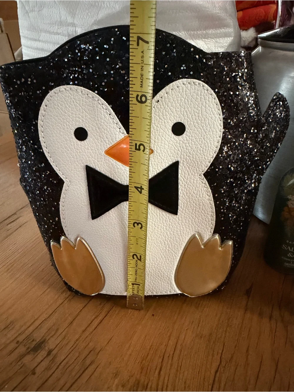 BBW Holiday Glitter Penguin Small Gift Bags Patent Black NWT